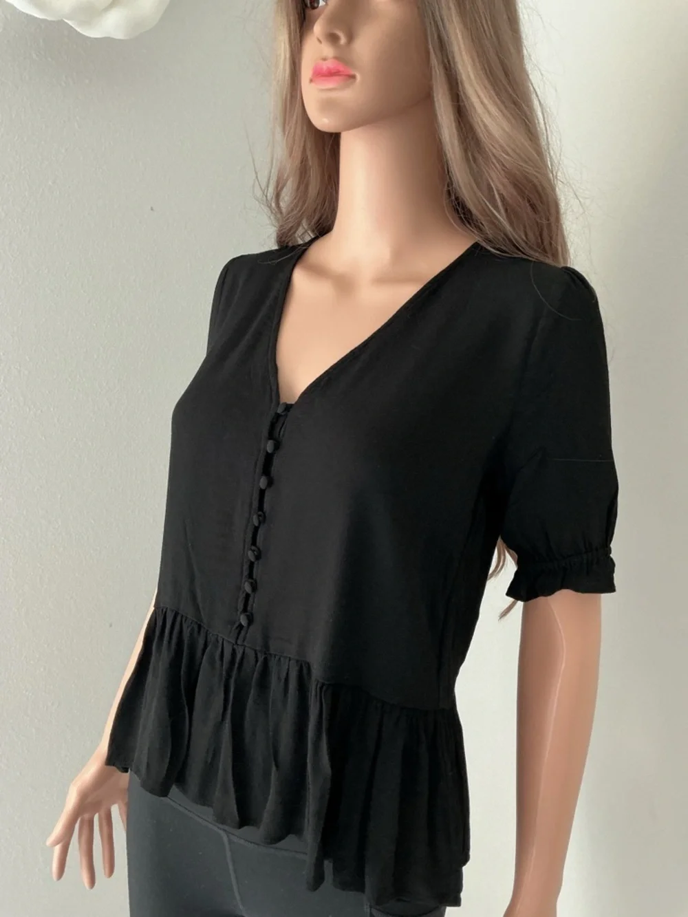 Madewell Courtyard Ruffle-Hem Top in Black Sz xs